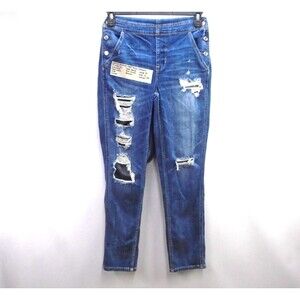 American Eagle Tomgirl Distressed Denim Bib Straight Leg Overalls Size S